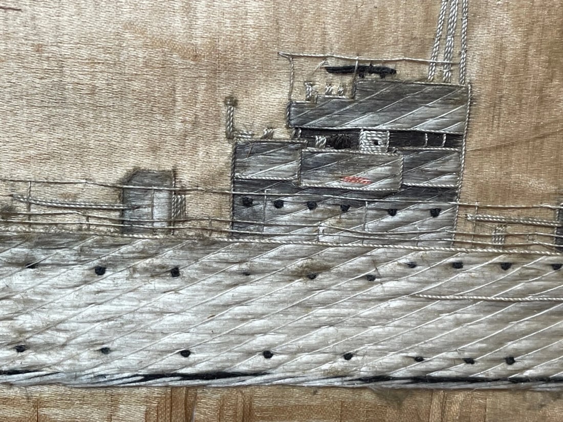Antique Marine Silk Embroidery WW1 Royal Navy Light Cruiser Ship HMS Concord - 3