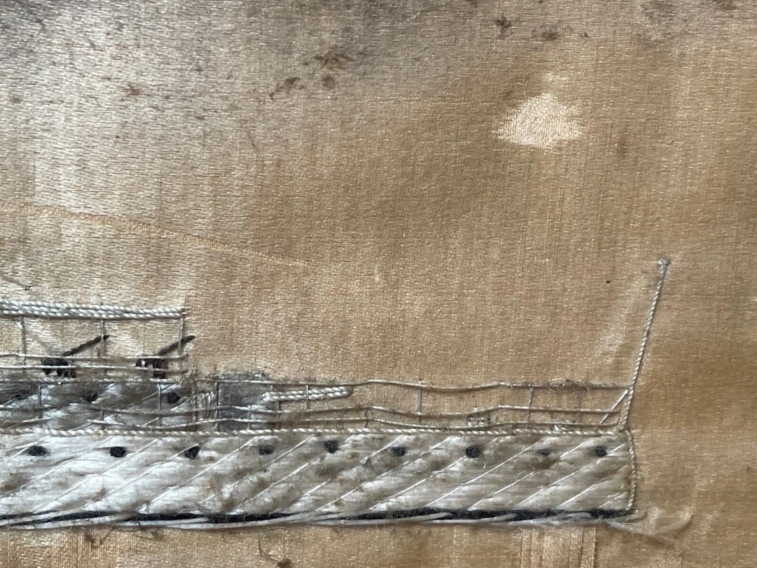 Antique Marine Silk Embroidery WW1 Royal Navy Light Cruiser Ship HMS Concord - 4