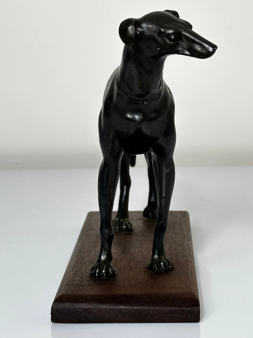 Small British Art Deco Sporting Prized Racing Greyhound Stud Bronze Sculpture - 12