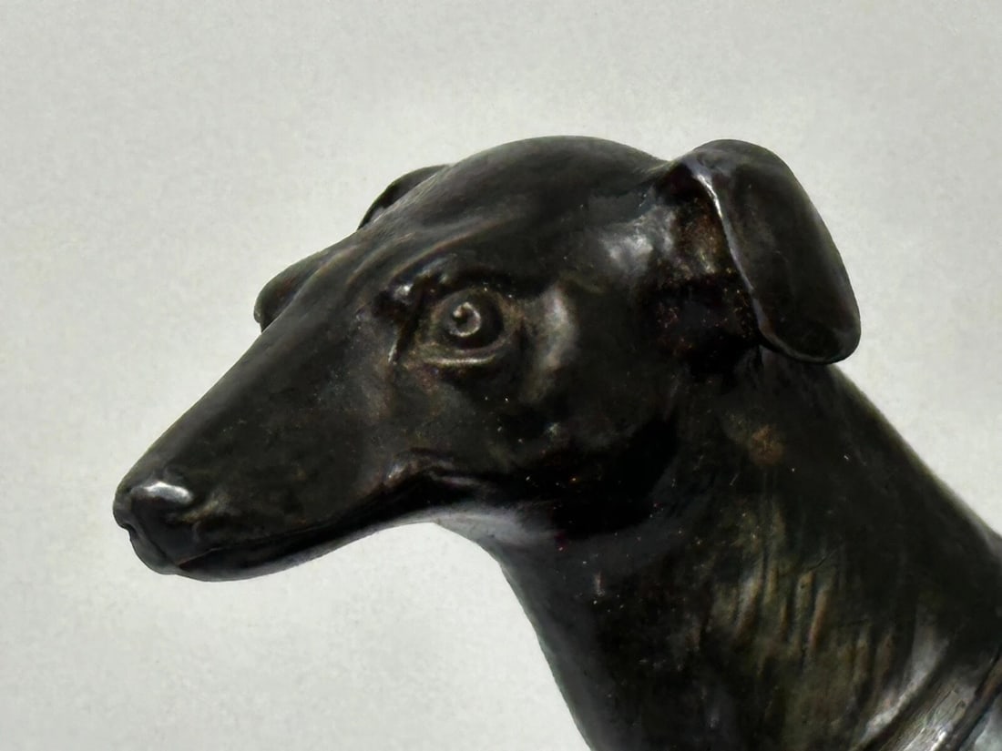 Small British Art Deco Sporting Prized Racing Greyhound Stud Bronze Sculpture - 14