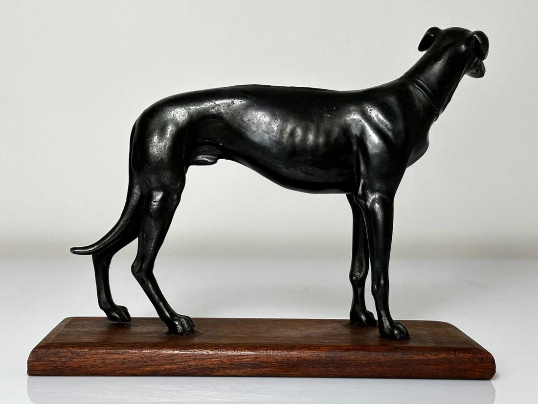 Small British Art Deco Sporting Prized Racing Greyhound Stud Bronze Sculpture - 16