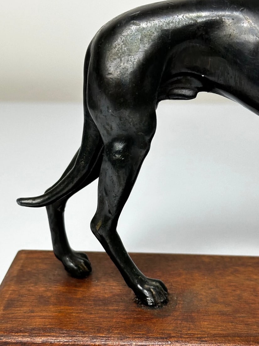 Small British Art Deco Sporting Prized Racing Greyhound Stud Bronze Sculpture - 17