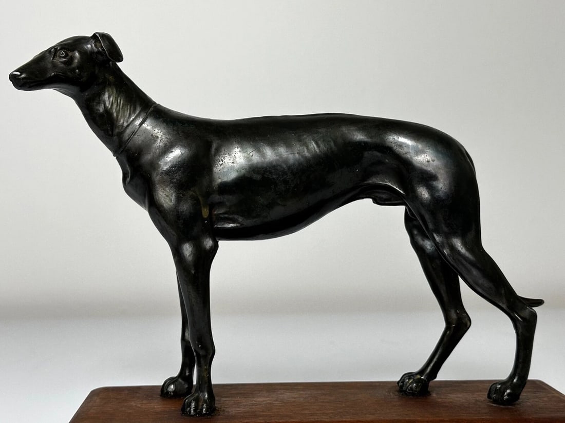 Small British Art Deco Sporting Prized Racing Greyhound Stud Bronze Sculpture - 2