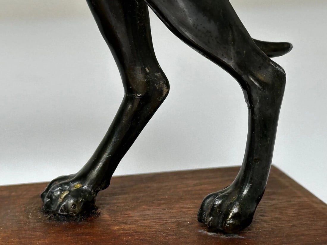 Small British Art Deco Sporting Prized Racing Greyhound Stud Bronze Sculpture - 5