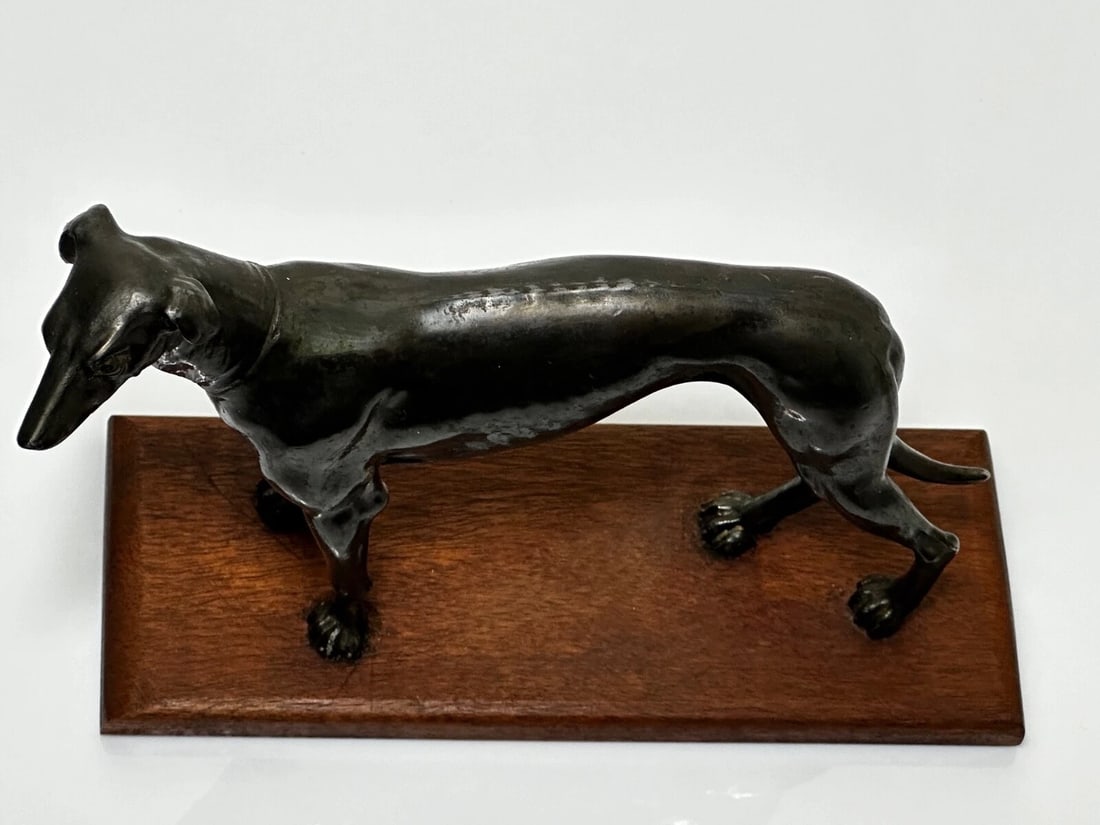 Small British Art Deco Sporting Prized Racing Greyhound Stud Bronze Sculpture - 7