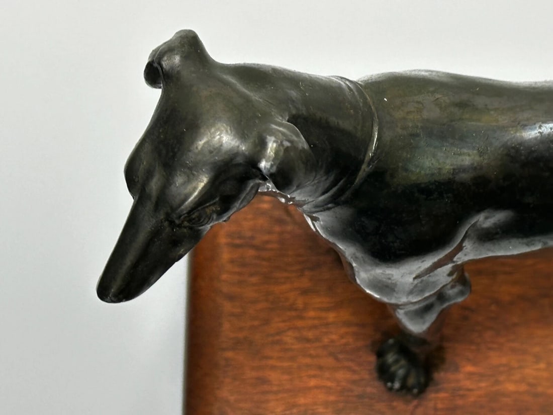 Small British Art Deco Sporting Prized Racing Greyhound Stud Bronze Sculpture - 8