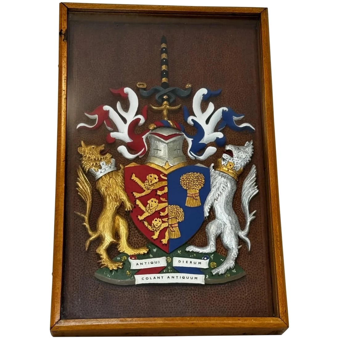 Heraldic Armorial Shire Coat Arms Of Chester Plaster Wall Sculpture In Case: Heraldic Armorial Shire Coat Arms Of Chester Plaster Wall Sculpture In Case Click image to enlarge Description 1 Rare British Heraldic Armorial Shire Coat Arms Of Chester Antiqui Colant Antiquum Dieru