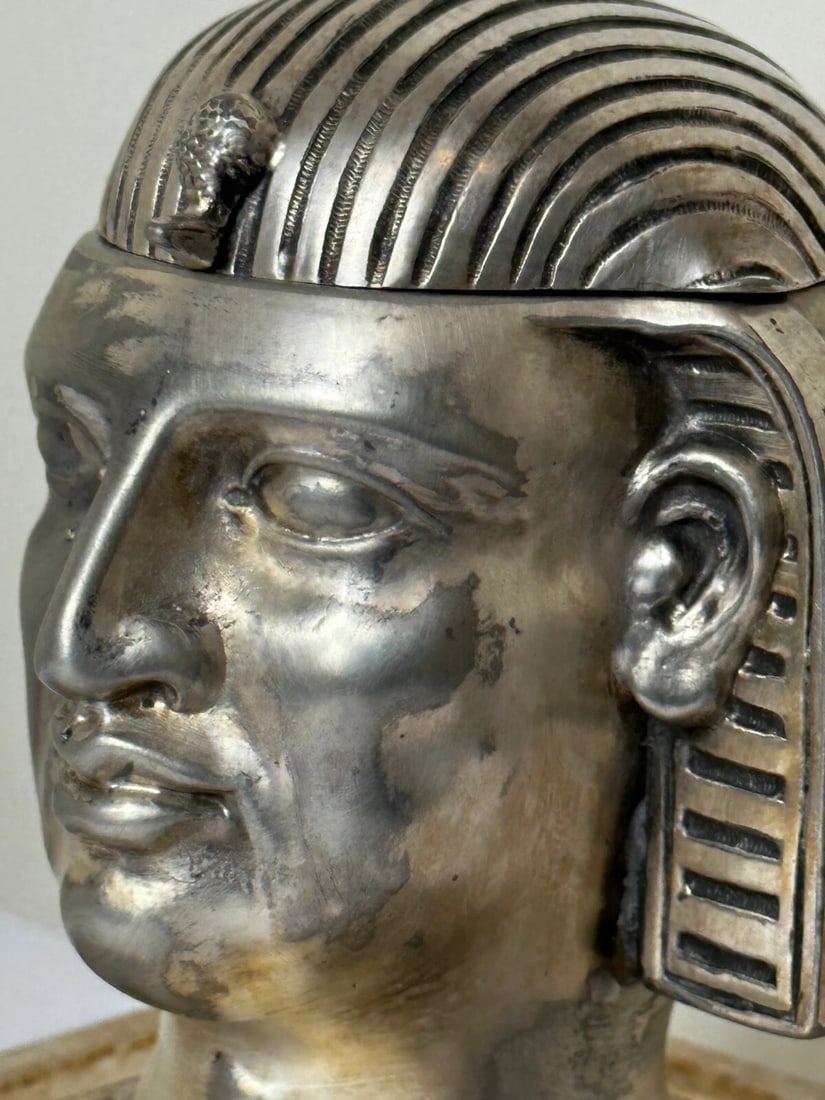 Small 19th Century Victorian Silver Plate Inkwell Form Head Of Egyptian Pharaoh - 10