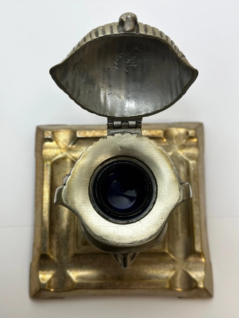Small 19th Century Victorian Silver Plate Inkwell Form Head Of Egyptian Pharaoh - 14