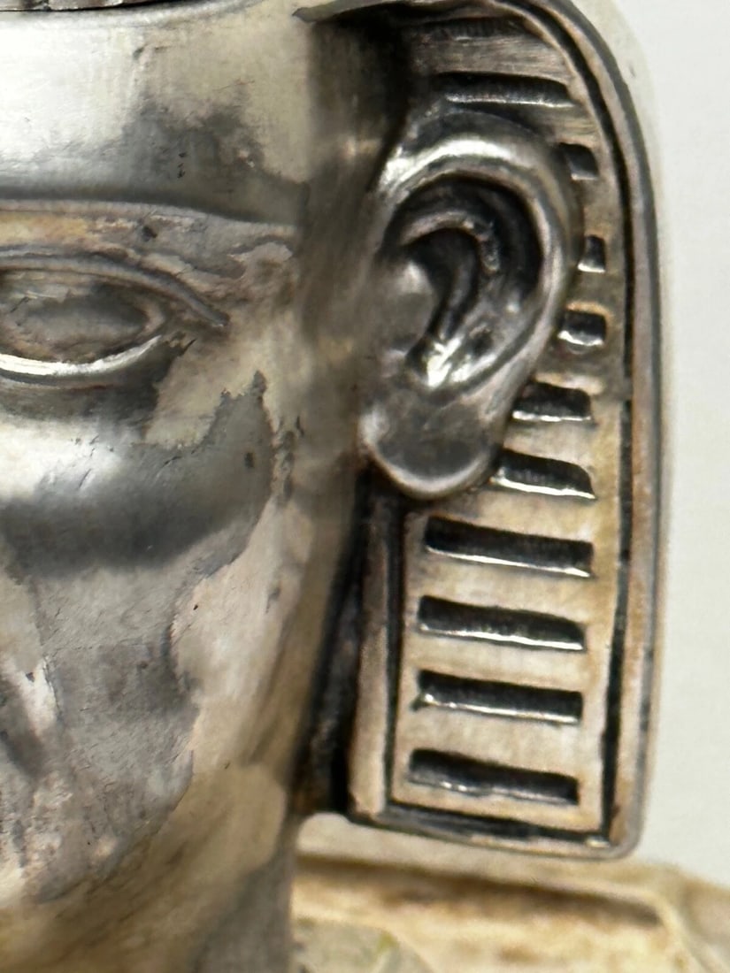Small 19th Century Victorian Silver Plate Inkwell Form Head Of Egyptian Pharaoh - 15