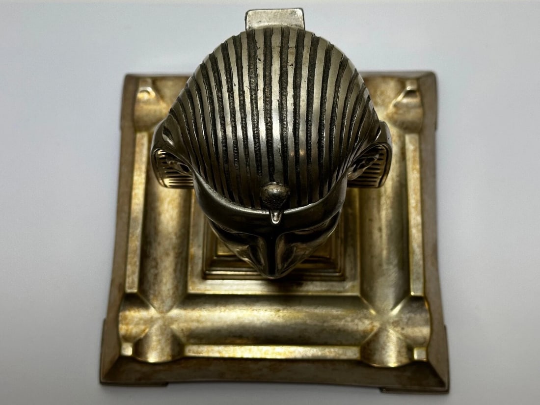 Small 19th Century Victorian Silver Plate Inkwell Form Head Of Egyptian Pharaoh - 18