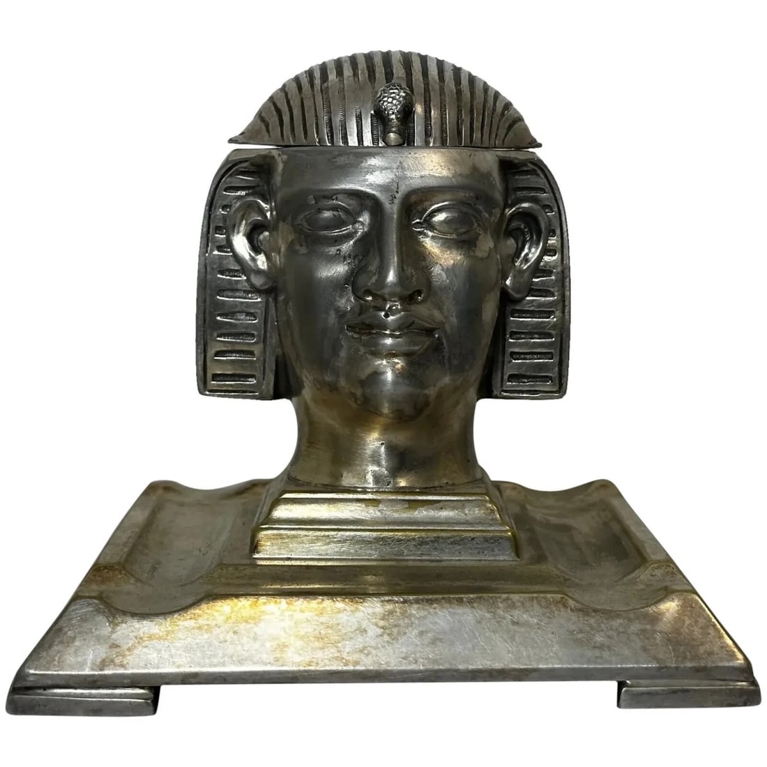 Small 19th Century Victorian Silver Plate Inkwell Form Head Of Egyptian Pharaoh (1 of 20)