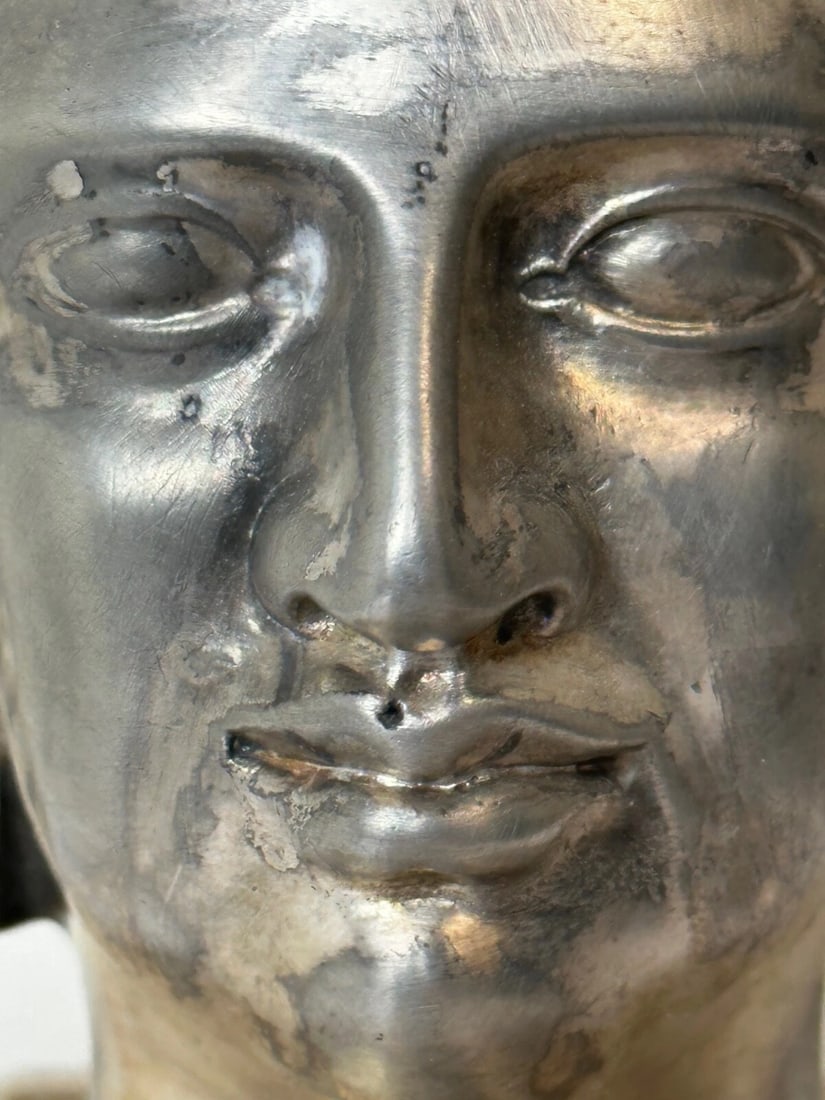 Small 19th Century Victorian Silver Plate Inkwell Form Head Of Egyptian Pharaoh - 5