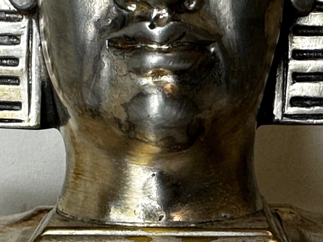 Small 19th Century Victorian Silver Plate Inkwell Form Head Of Egyptian Pharaoh - 9
