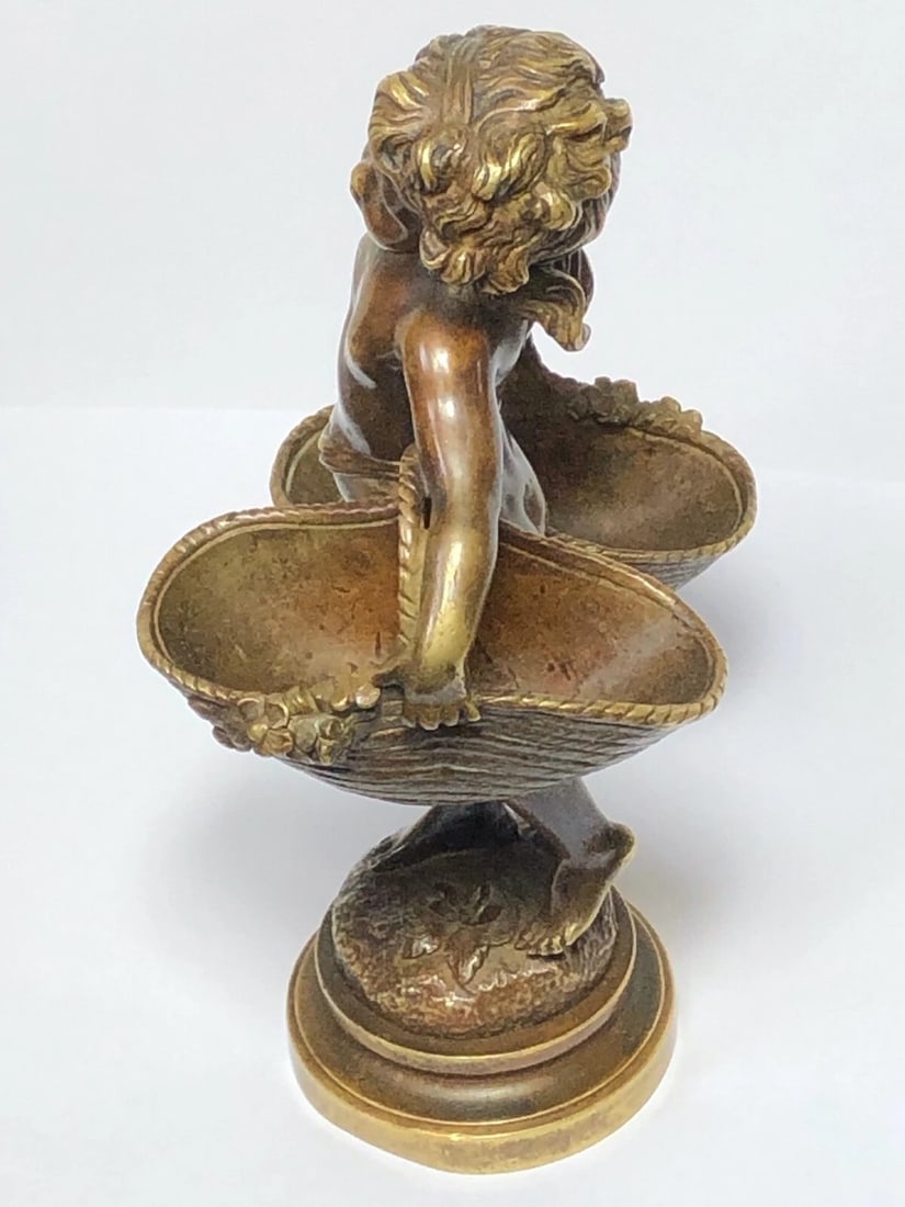 19th Century Girl Carrying Flower Baskets Sculpture Signed Auguste Moreau - 2