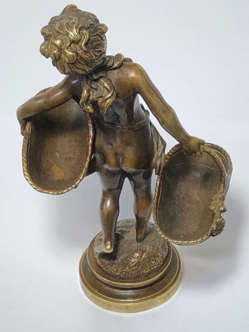 19th Century Girl Carrying Flower Baskets Sculpture Signed Auguste Moreau - 3