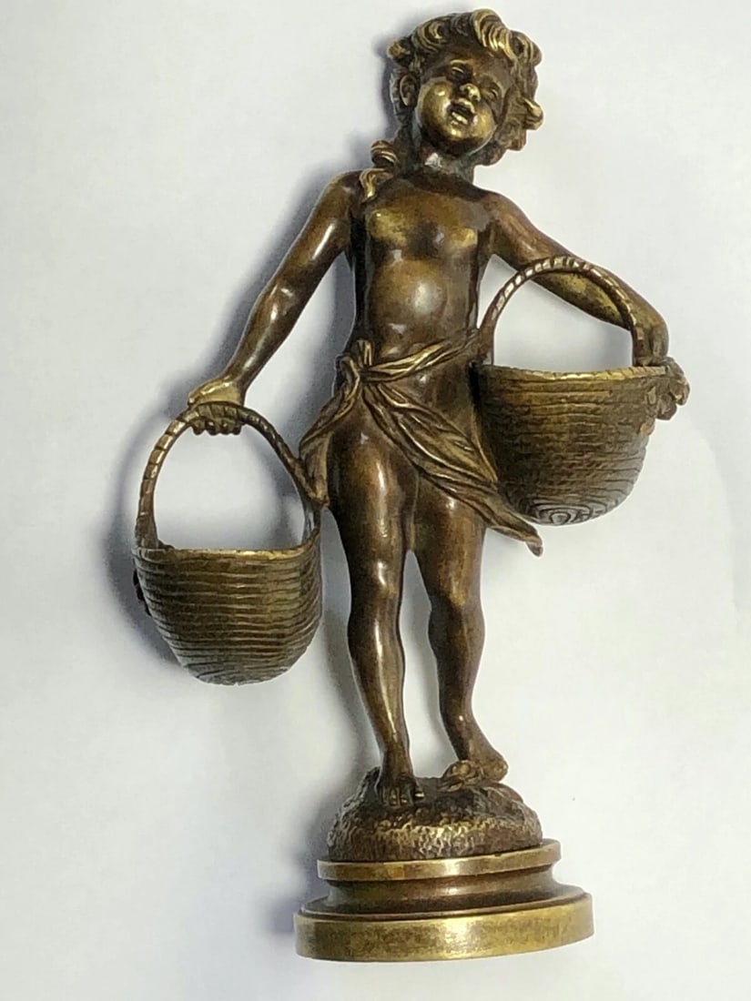 19th Century Girl Carrying Flower Baskets Sculpture Signed Auguste Moreau - 5