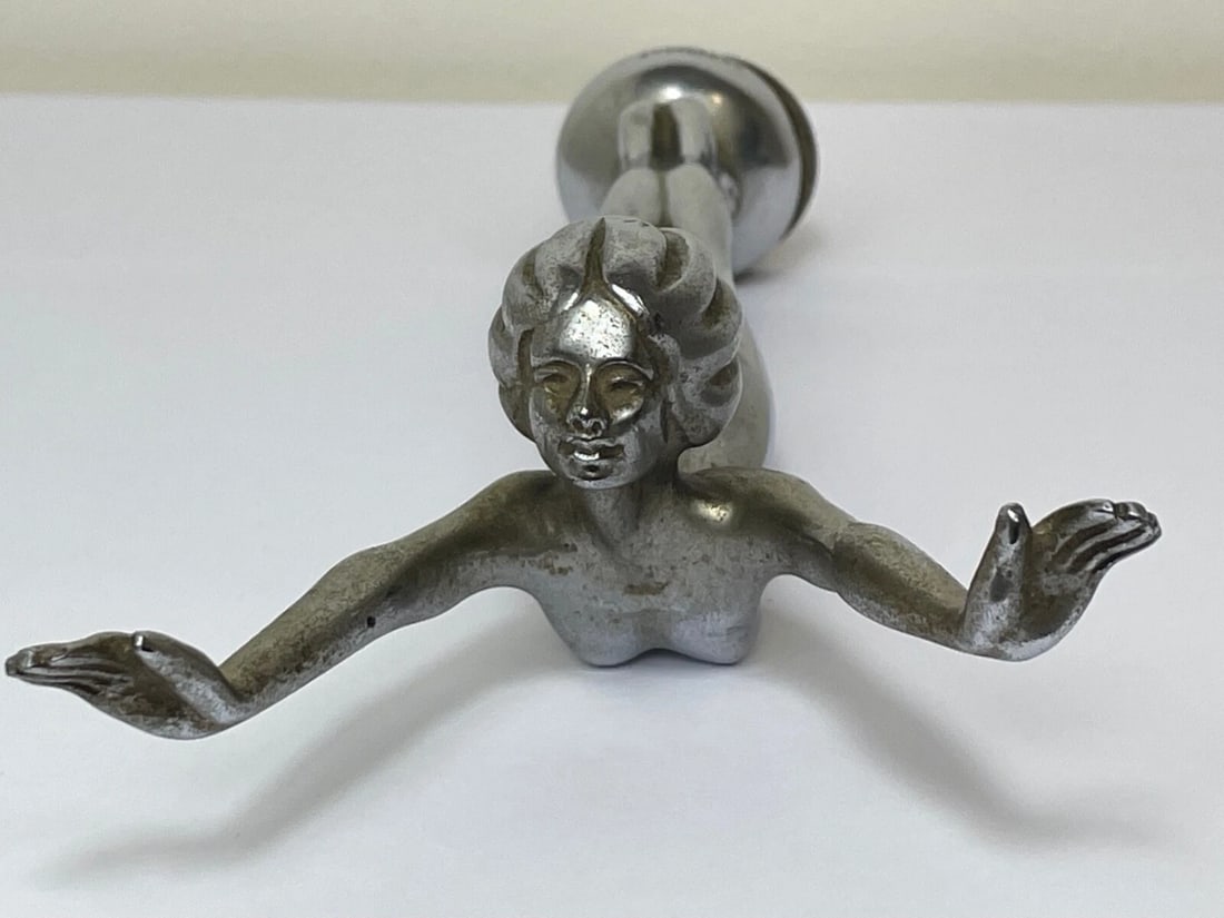 British Art Deco Original Nubile Chrome Classic Car Diving Lady Mascot Sculpture - 3