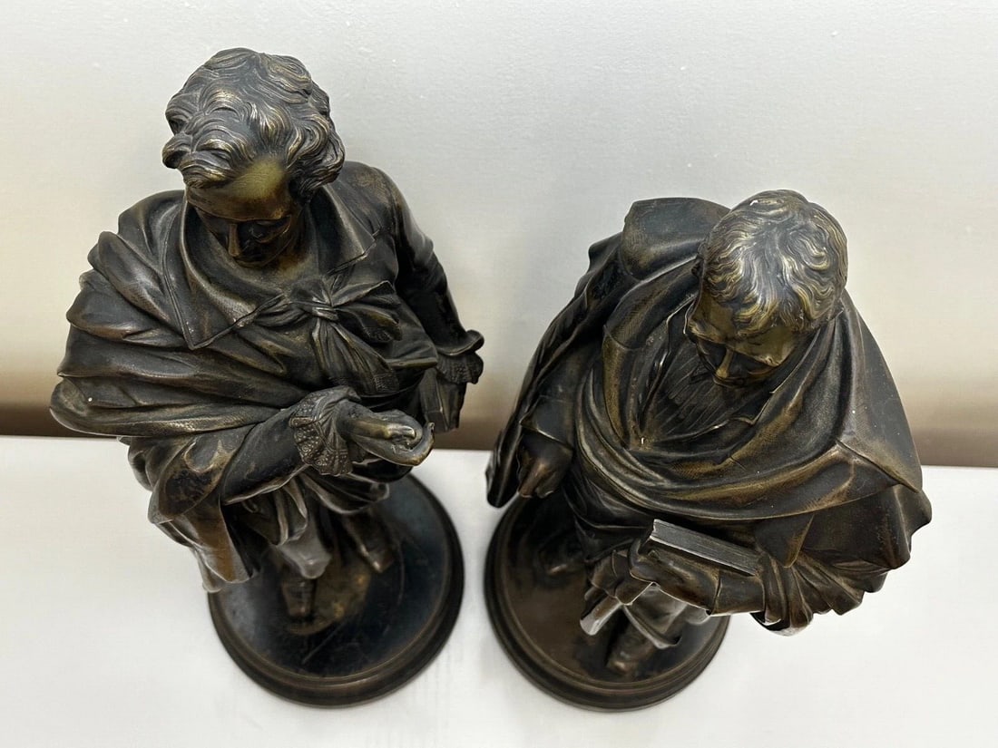 Pair Victorian Bronzes Novelist Poets Lord Byron & Sir Walter Scott Sculptures - 7