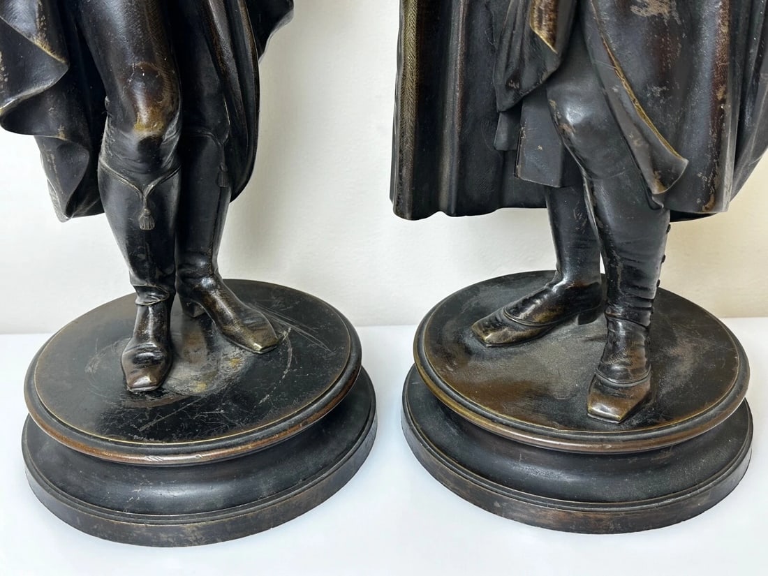 Pair Victorian Bronzes Novelist Poets Lord Byron & Sir Walter Scott Sculptures - 8