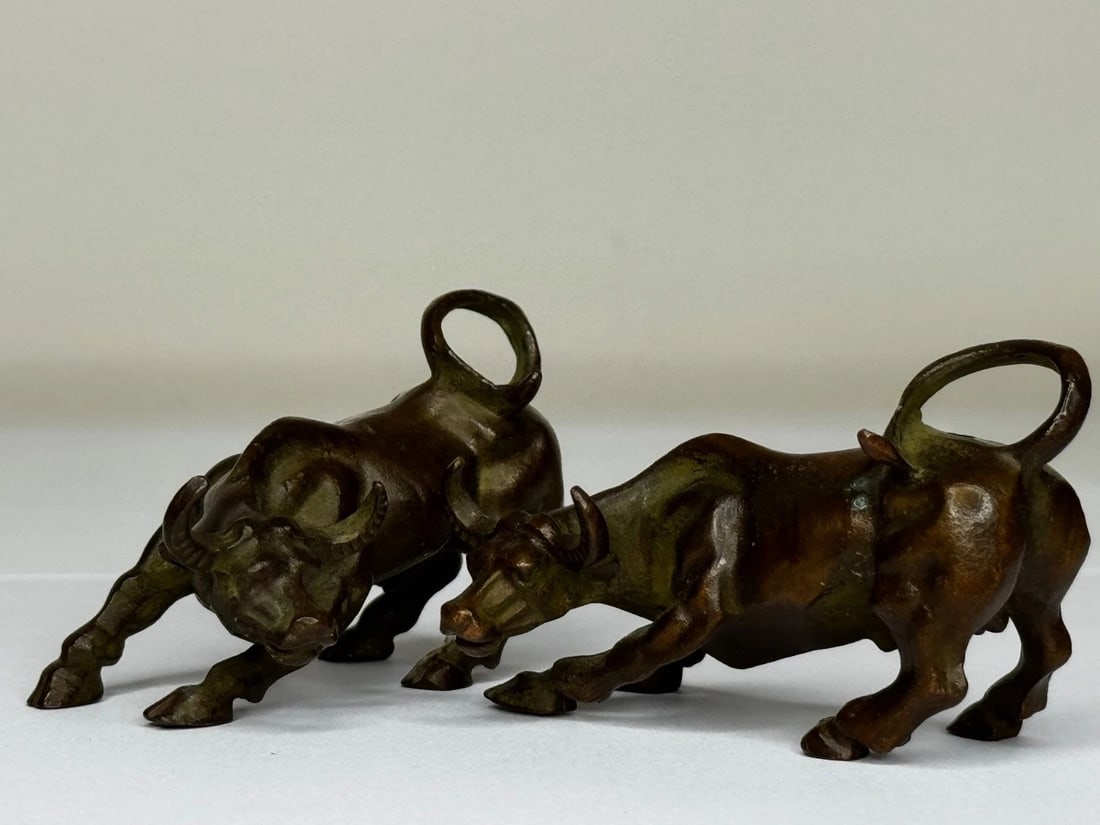 Miniature Set Chinese Qing Dynasty Bronze Water Buffalo Sculptures 19th Century - 2