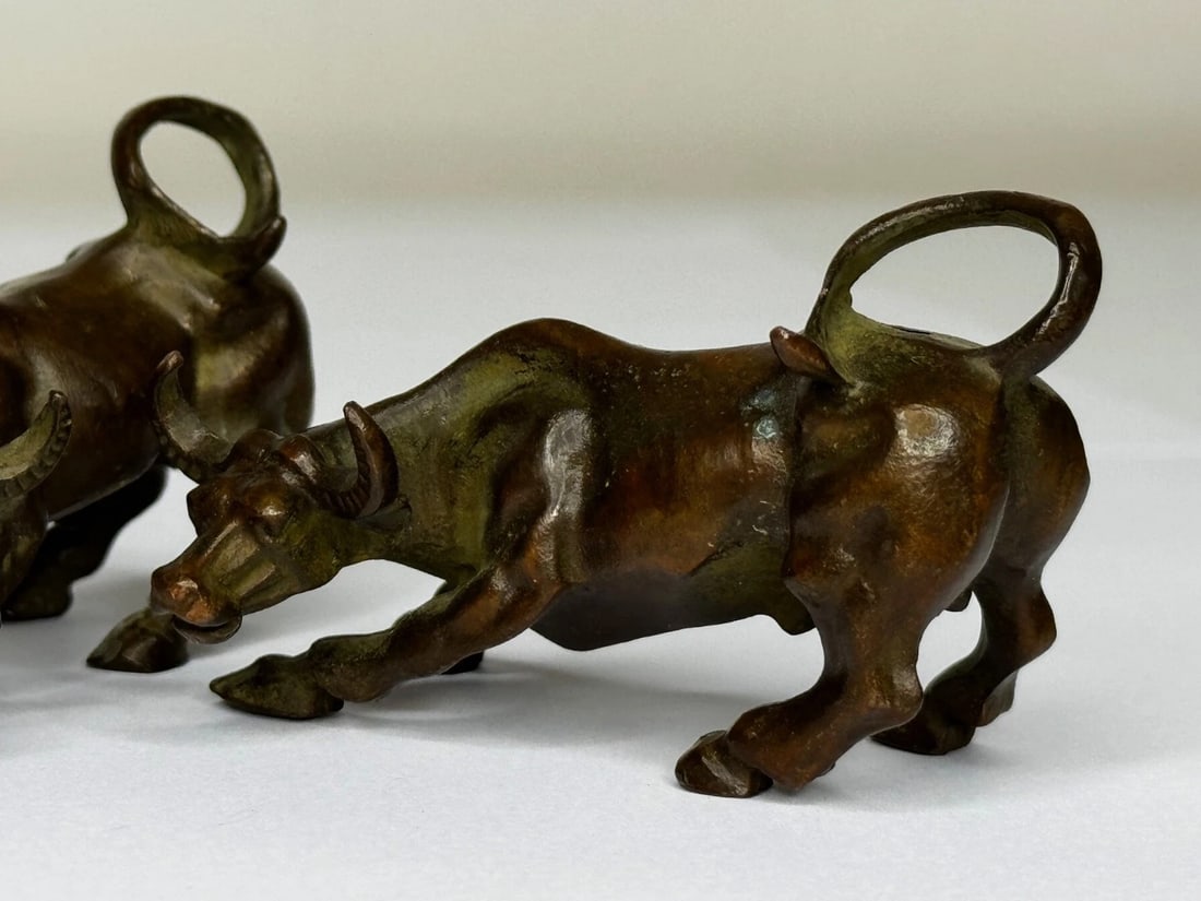 Miniature Set Chinese Qing Dynasty Bronze Water Buffalo Sculptures 19th Century - 5