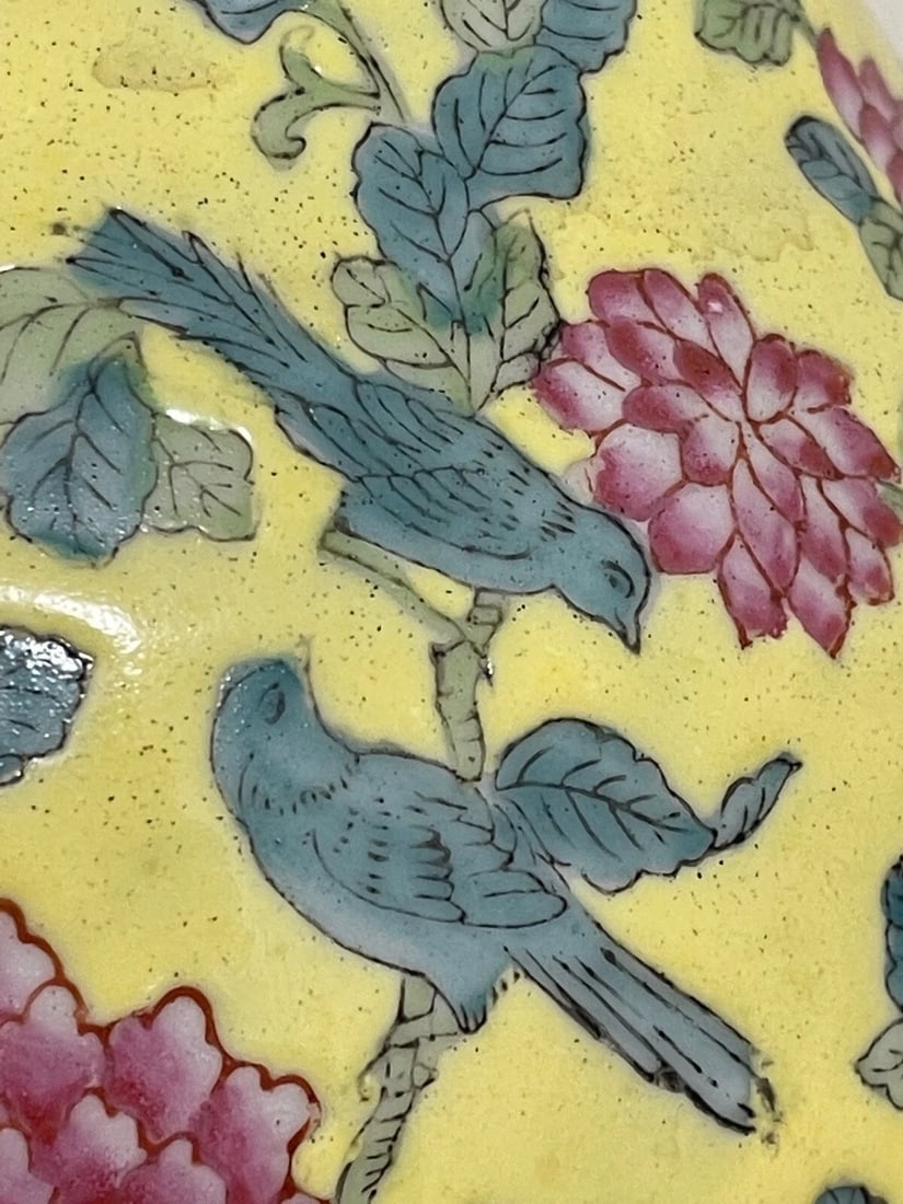 Pair Chinese Masterpiece Yellow Porcelain Vases Imperial Influenced Design - 12