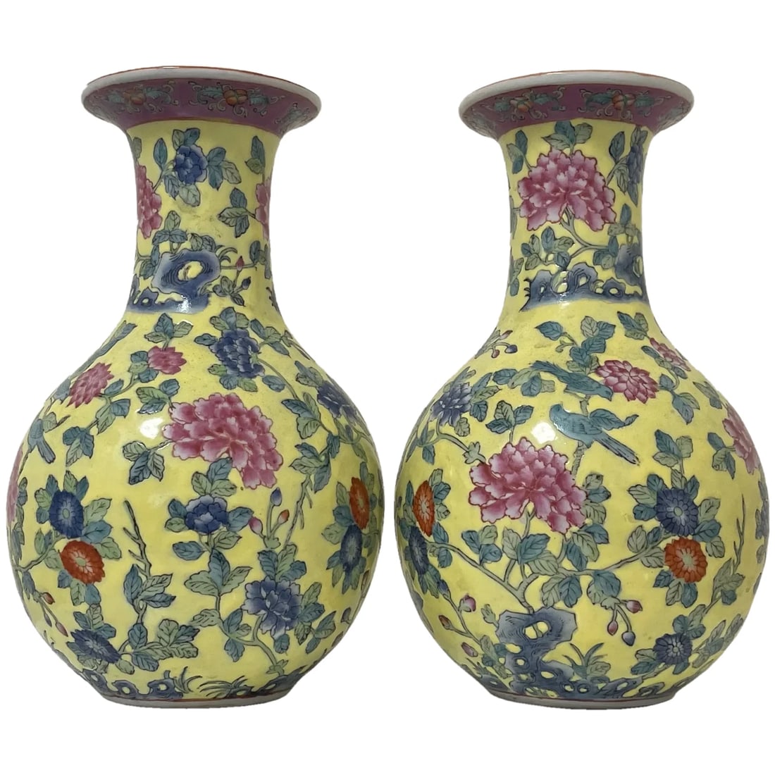 Pair Chinese Masterpiece Yellow Porcelain Vases Imperial Influenced Design (1 of 12)