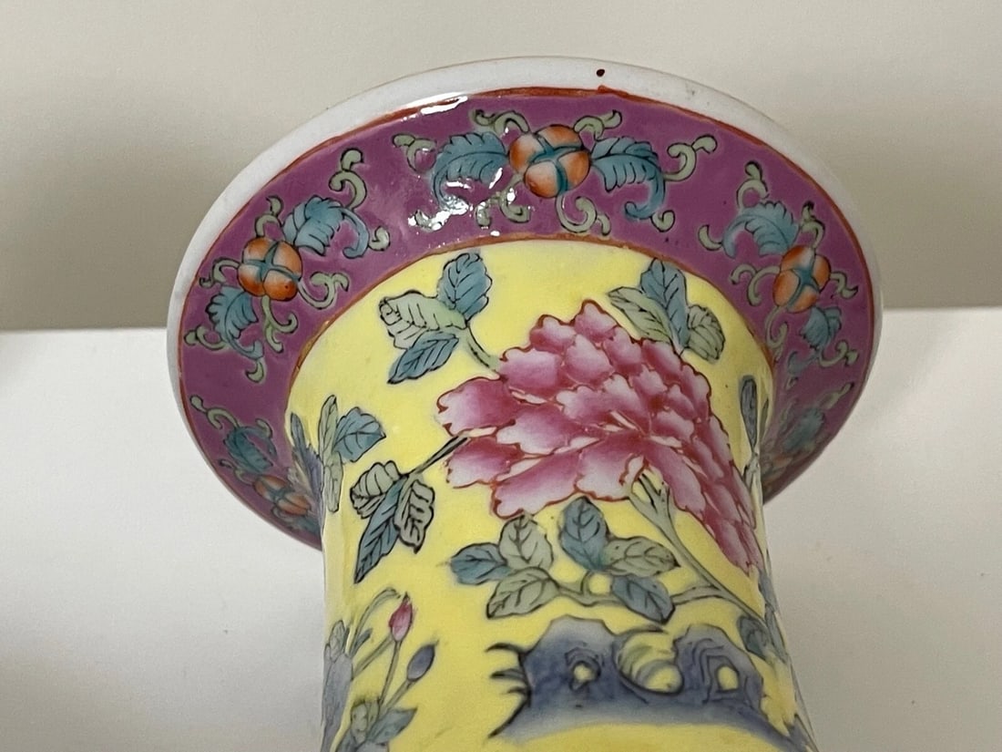 Pair Chinese Masterpiece Yellow Porcelain Vases Imperial Influenced Design - 6