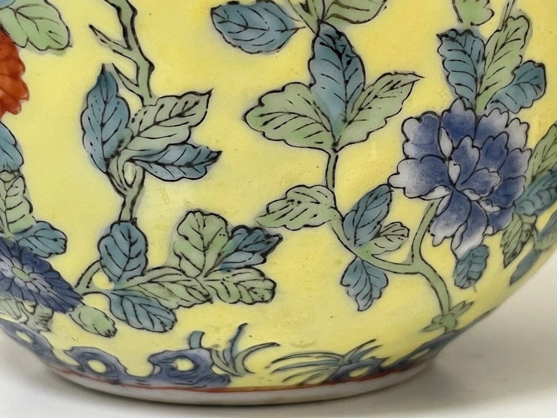 Pair Chinese Masterpiece Yellow Porcelain Vases Imperial Influenced Design - 9