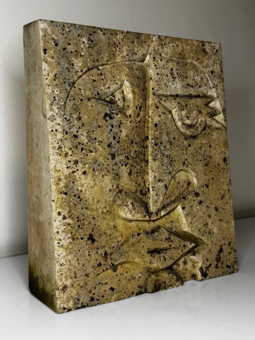 Modernist Cubist Stone Face Relief In the Manner of Picasso & John Milne School - 2
