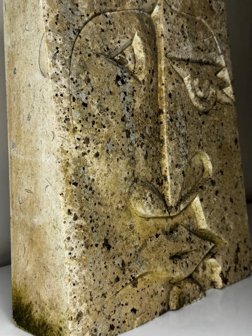 Modernist Cubist Stone Face Relief In the Manner of Picasso & John Milne School - 3