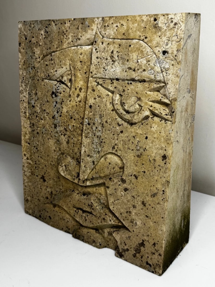 Modernist Cubist Stone Face Relief In the Manner of Picasso & John Milne School - 5