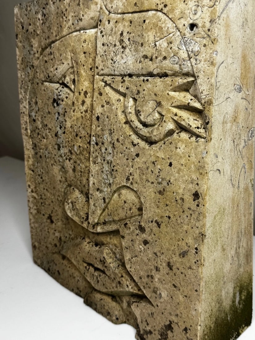 Modernist Cubist Stone Face Relief In the Manner of Picasso & John Milne School - 6