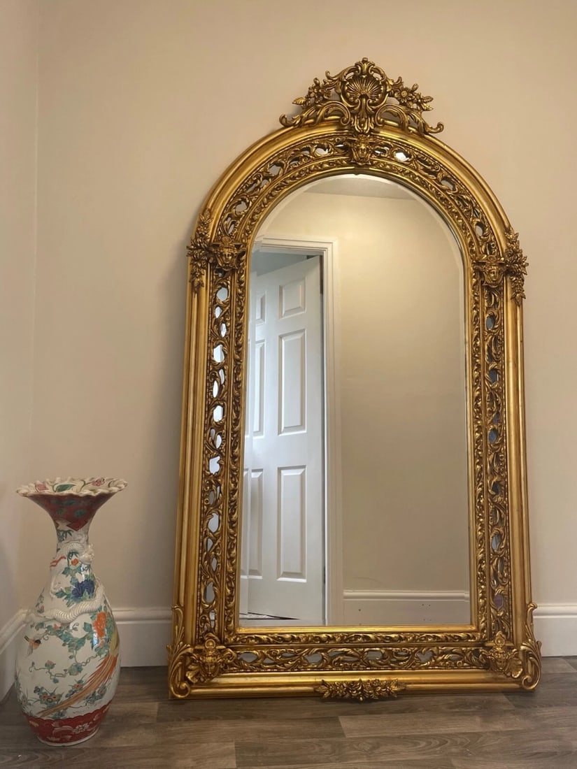 HUGE 193cm French Gilt Rococo Wall Mirror – Sphinx Masks, Napoleon III Style - 12