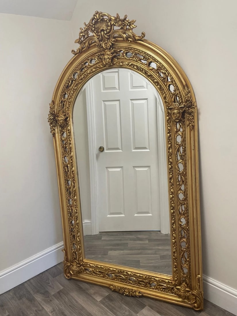 HUGE 193cm French Gilt Rococo Wall Mirror – Sphinx Masks, Napoleon III Style - 2