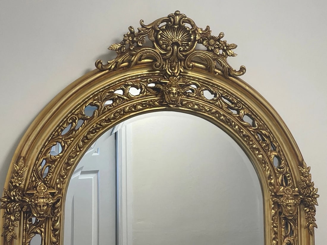 HUGE 193cm French Gilt Rococo Wall Mirror – Sphinx Masks, Napoleon III Style - 3