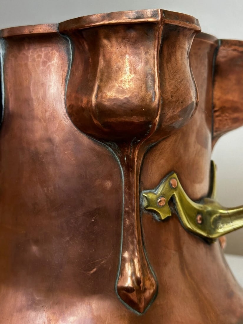 Art Nouveau 19th Century Copper With Brass Handles Floral Tulips Garden Planter - 9