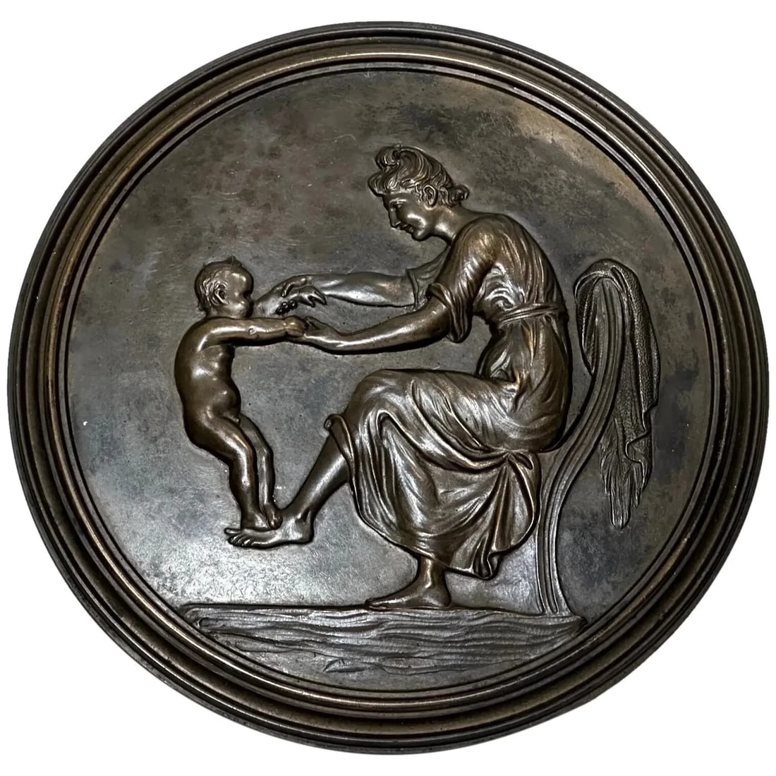 19th Century Coalbrookdale Bronze Circular Plaque Mother Holding Her Child (1 of 20)