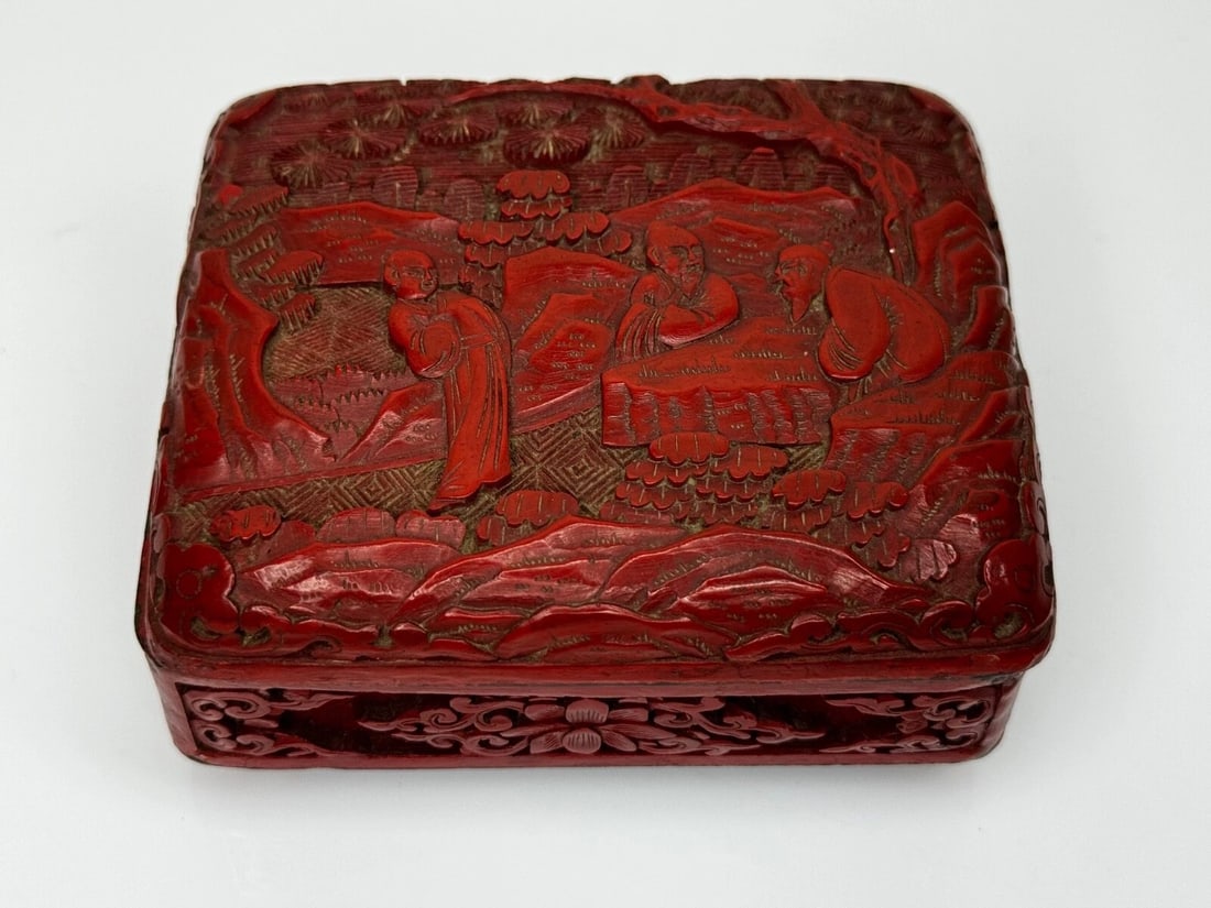 Trinket Box Chinese Qing Dynasty 19th Century Cinnabar Lacquered Enamel Small - 2