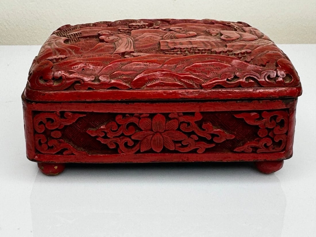 Trinket Box Chinese Qing Dynasty 19th Century Cinnabar Lacquered Enamel Small - 3