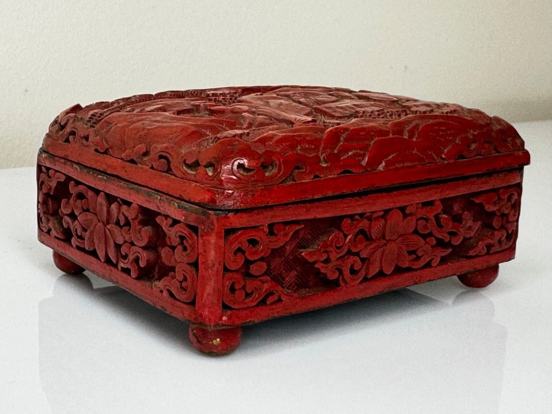 Trinket Box Chinese Qing Dynasty 19th Century Cinnabar Lacquered Enamel Small - 4