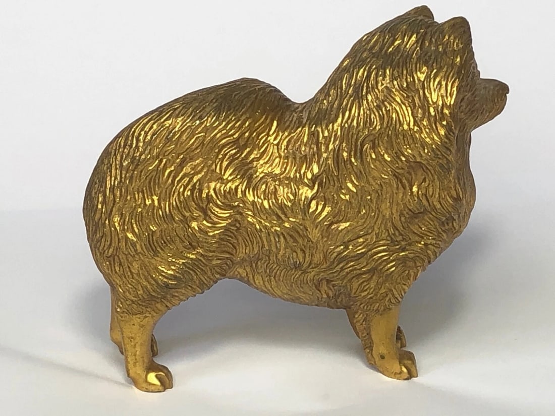 Antique Art Deco Gilt Bronze Spitz Dog Animal Car Mascot Signed A G Ward - 2