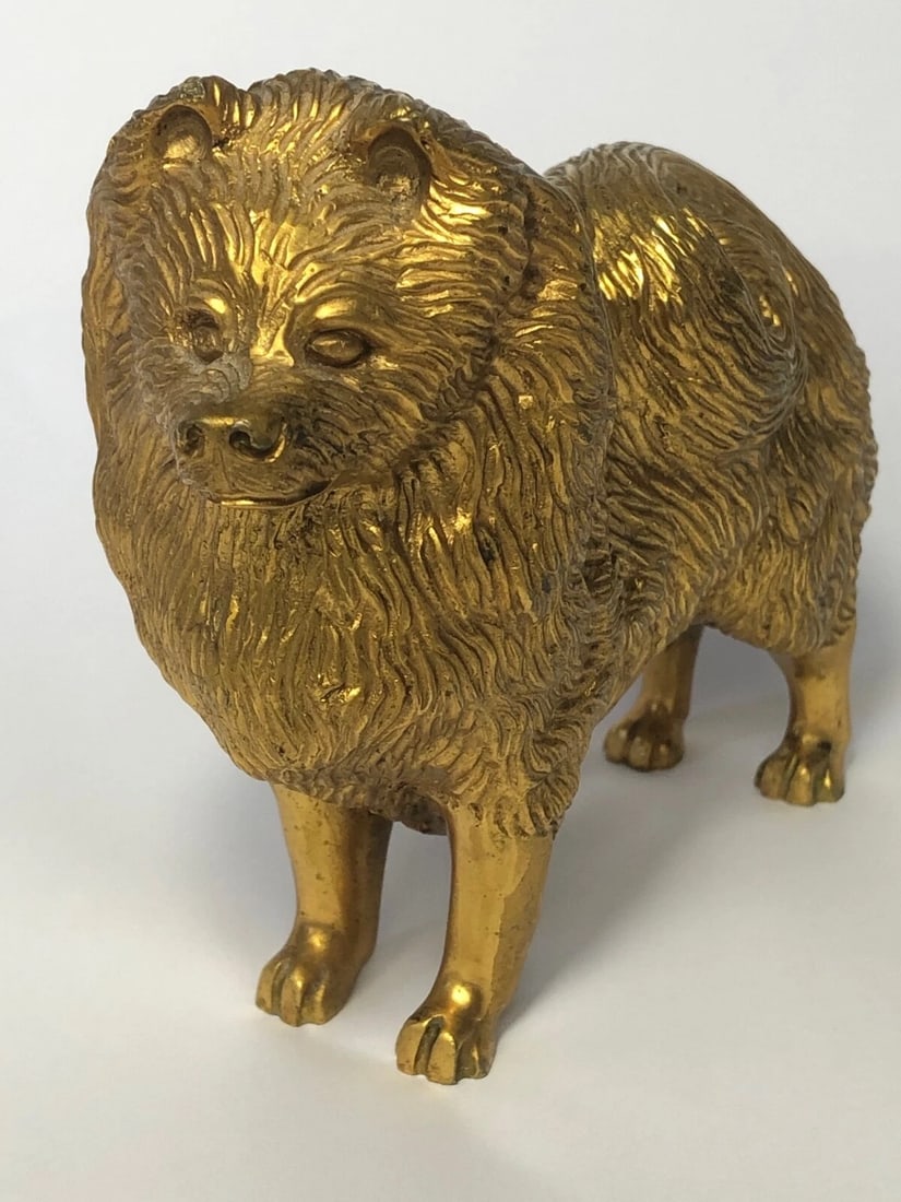 Antique Art Deco Gilt Bronze Spitz Dog Animal Car Mascot Signed A G Ward - 3