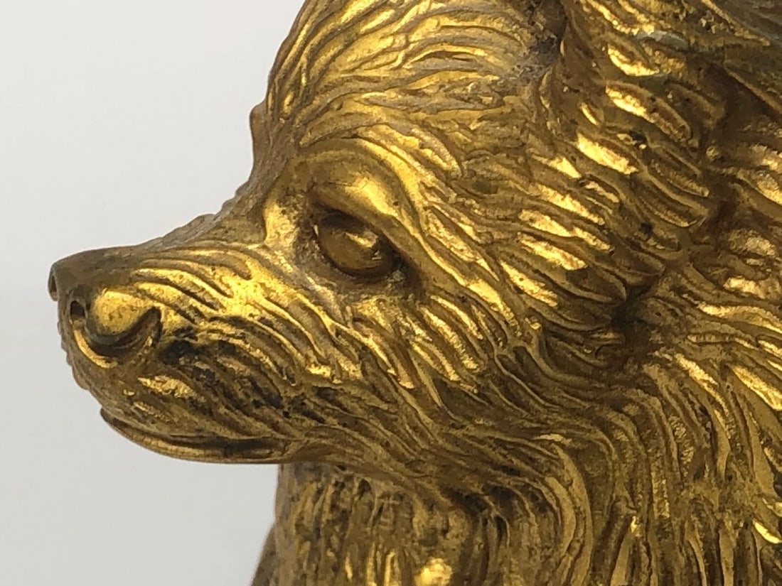 Antique Art Deco Gilt Bronze Spitz Dog Animal Car Mascot Signed A G Ward - 5