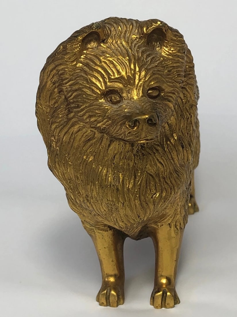 Antique Art Deco Gilt Bronze Spitz Dog Animal Car Mascot Signed A G Ward - 6