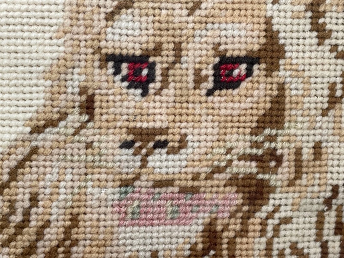 Beautiful Fine Artwork Victorian 19th Century Woolwork Standing Lion Tapestry - 11