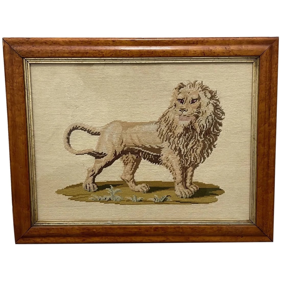 Beautiful Fine Artwork Victorian 19th Century Woolwork Standing Lion Tapestry (1 of 12)