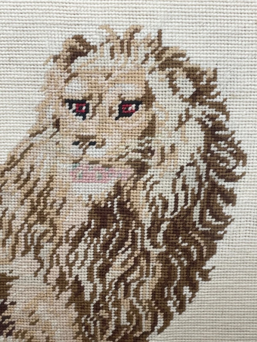 Beautiful Fine Artwork Victorian 19th Century Woolwork Standing Lion Tapestry - 4