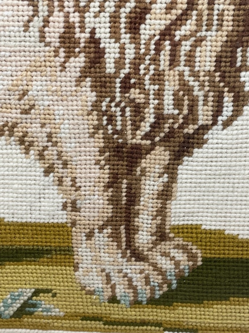Beautiful Fine Artwork Victorian 19th Century Woolwork Standing Lion Tapestry - 5